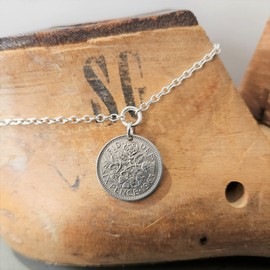 CoinageArt -Silver Sixpence Coin Anklet -.925 Sterling Silver Anklet -Blue Dumortierite -Lucky Sixpence -Sixpence for Bride -Something Blue 5198