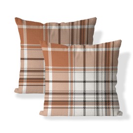 AOFANGGO Set of 2 Fall Pillow Covers Autumn Decorative Throw Pillow Cases 18x18 Inch Orange Grey Plaids Cushion Covers Faux Linen,Farmhouse,Thanksgiving,Home Décor