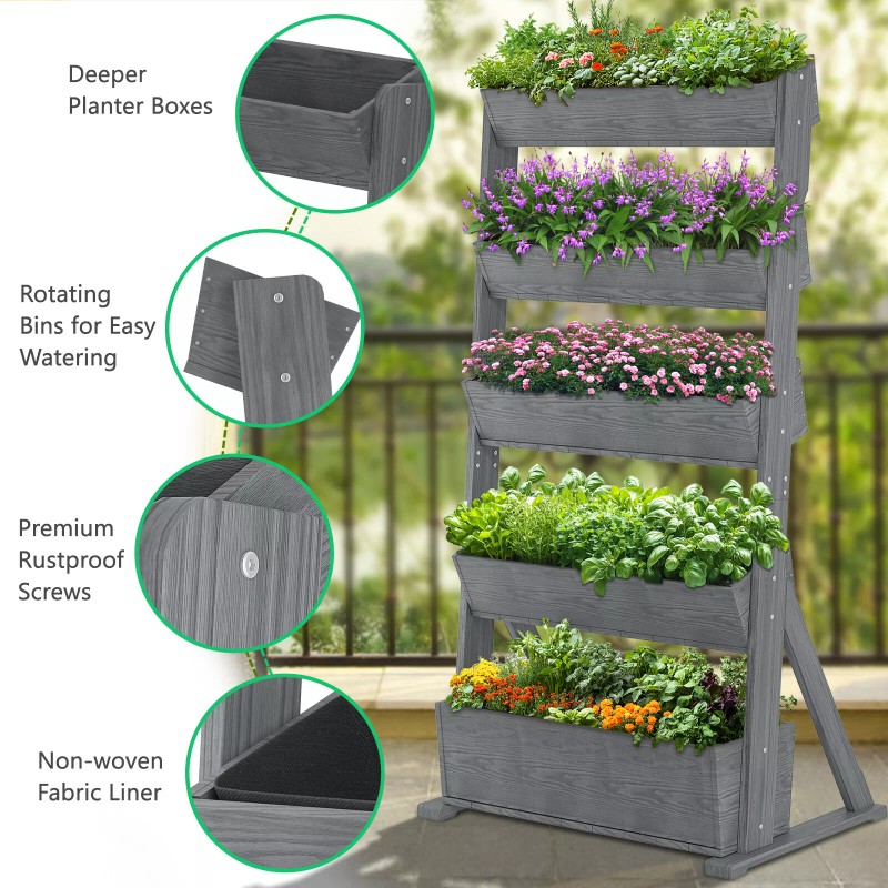 SLSY 5 Tier Garden Planters Raised Beds Freestanding Plant Stand