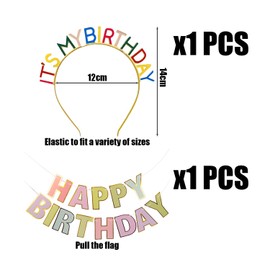 1 Birthday Headband, 1 Birthday Flag, Birthday Accessories, Happy Birthday Headband, Birthday Crown for Adults, Crown Headband, Birthday Princess Crown, Happy Birthday Crown