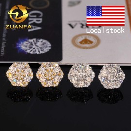 Gra Certificate Flower Cluster Moissanite Earrings 925 Sterling Silver Moissanite Iced Out Earrings for Men and WomenSize: 12*13.5mm, Color: Silver