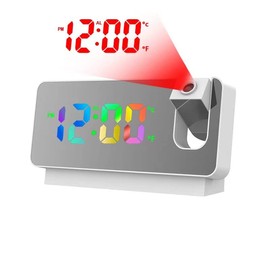 POFET Projection Alarm Clock with Rotatable Projector, Night Light, USB Charger, LED Display