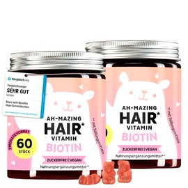 Bears with Benefits 2er Pack - Biotin Hochdosiert Gummibärchen – 5000µg Biotin zur Erhaltung gesunder Haare – mit Zink, Vitamin B6, C, E, Folsäure & Jod – 120 Stück – Vegan – Zuckerfrei – Bears with Benefits