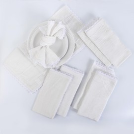 Fingercraft Dinner Cloth Napkin Cotton Muslin Double Gauze 8 Pack with Classic Lace for Everyday Use, Wedding, Party, Christmas, Easter Napkins Cloth are Pre Shrunk and Good Absorbency Off White