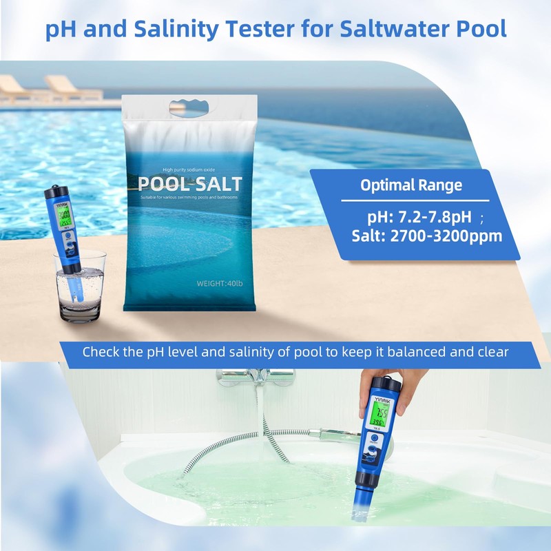 Digital pH Salt Tester, YINMIK Salinity Meter for Pool, 5