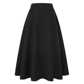 IDEALSANXUN Womens High Elastic Waist Maxi Skirt A-line Plaid Winter Warm Flare Long Skirt, Long Pure Black, Medium