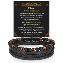 ankbrats 60th Birthday Gifts for Men Dad Husband Grandad-Mens Leather Bracelet with Magnetic Clasp-Layer Braided Bracelet Gift for Valentines Christmas Fathers Day
