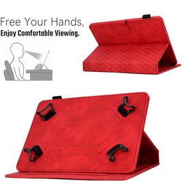 Universal Protective Case for 10 Inch Premium Leather Folio Smart Case Multi-Angle Stand Pen Holder Universal Case Cover for 9.7 Inch 10.1 Inch 10.2 Inch 10.3 Inch 10.4 Inch 10.5 Inch Tablet, Red