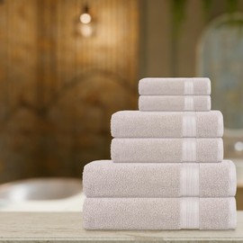 Quick-Dry, Soft & High Absorbent Bath Towels Cotton Turkish Bath Towel Set of 6 | Daily Use 100% Cotton Towels for Bathroom, Gym & More | Bathroom Towels Set (6 Pcs, Ice Silver)