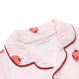 Kisbini Children's Pajamas, Boys and Girls, Short Sleeves, Top & Bottom Set, 2-Piece, Loungewear, Everyday Wear, Gauze, Cotton, Girls, Cute, Summer, Roomwear, Front Opening, Nightwear, 80, 90, 100