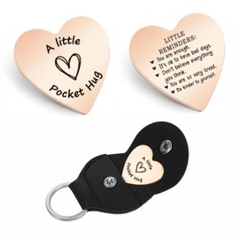 NATSUNOLittle Reminders Keychain,Mental Health Gift Leather Keychain,Inspirational Motivational You Are Enough Gifts Pocket Hug,Long Distance Relationship Gifts,Pocket Hug(Rose Gold)