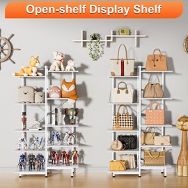 Aquzee Large Purse Rack Stand, 5 Tier Purse Display Shelf, Purse Storage Organizer, Bag Handbag Organizer for Women Closet Cloakroom Bedroom Entryway, White