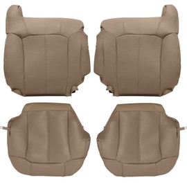 Priprilod Leather Med Tan 522 or 52i Driver & Passenger Side Bottom seat Cover & Top Lean Back Replacement Seat Cover Fit for Chevy Silverado Sierra Avalanche 1999 2000 2001 2002