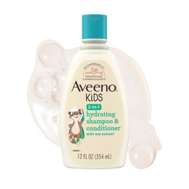 Aveeno Kids 2-in-1 Hydrating Shampoo & Conditioner, Gently Cleanses, Conditions & Detangles Kids Hair, Formulated With Oat Extract, For Sensitive Skin & Scalp, Hypoallergenic, 12 fl. oz
