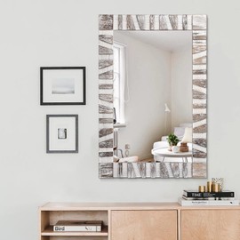 AOAOPQ Rustic Horizontal Wooden Maple Frame Mirror Decor Aesthetic Wall Mounted Rectangle Farmhouse Vanity 26x18 Mirror for Living Room Bedroom Bathroom