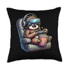 Gamer Sloth Popcorn Gaming Chair Headphones Games Player Throw Pillow