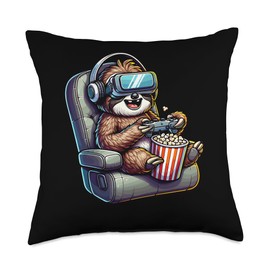 Gamer Sloth Popcorn Gaming Chair Headphones Games Player Throw Pillow