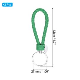 PATIKIL Braided Leather Keychain with Stainless Steel Key Ring Sleeve, 2 Pack PU Woven Wristlet Lanyard Strap Fob Keyring Holder for Car Bag Wallet Pendant, Green