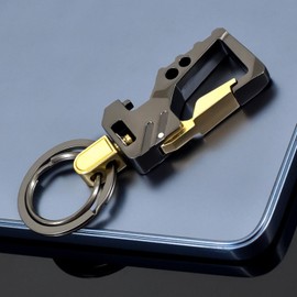 ZelariaX Key Ring Keychain, Super Durable, Zinc Alloy, Includes Carabiner, Quick Release, Key Storage, Car, Motorcycle, Men's, Stylish, Bottle Opener Function, 2 Pieces, Smartphone Ring Holder x 1,