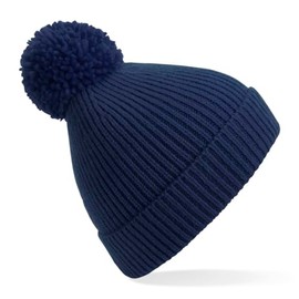 B382 Engineered Knit Ribbed Pom Pom Beanie, Navy (Oxford navy)