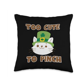 Too Cute To Pinch Cat Shamrock Hat Fun Throw Pillow