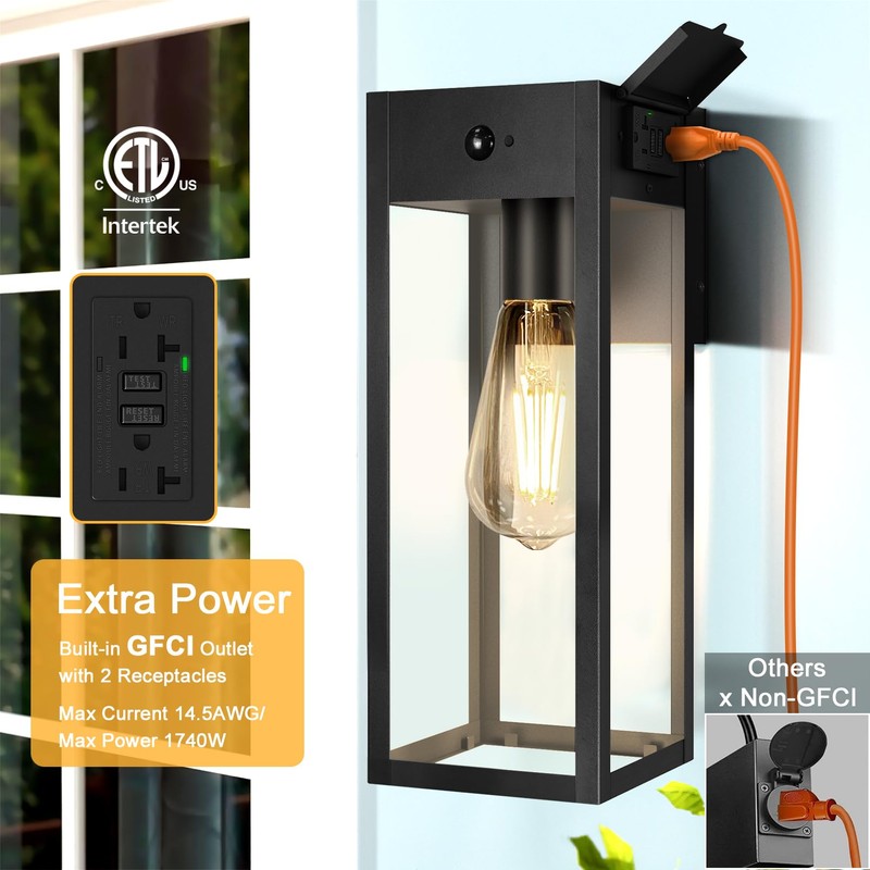 OYKYOHEI 2 Pack Large Porch Lights with GFCI Outlet, Dusk