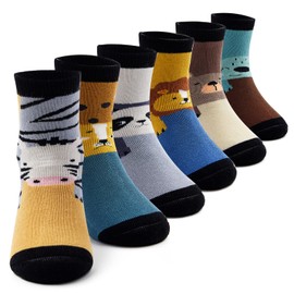 Qterdiz Toddler Boys Winter Socks Kids Warm Socks Thick Cartoon Thermal Crew Socks for Boys Animals 6 Pack 4-6 Years