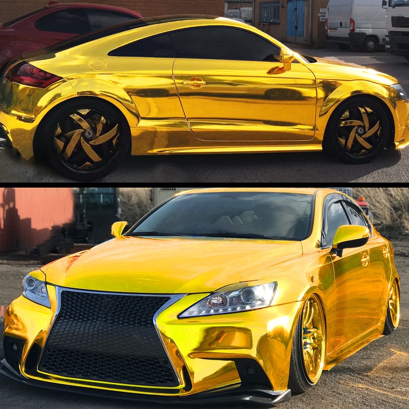 TECKWRAP 11.5"x 60" Chrome Mirror Gold Vinyl Wrap Self-Adhesive Car