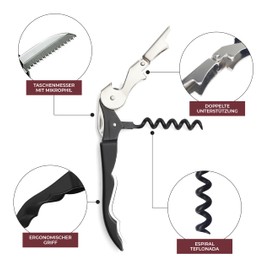 VINAK Set of 3 professional waiter's corkscrews ECO made of stainless steel with bottle opener, double joint support, capsule cutter and Teflon spiral.