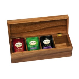 Lipper International Acacia Wood Tea Box with 4 Sections, 12-1/2" x 4-1/8" x 3-7/8"
