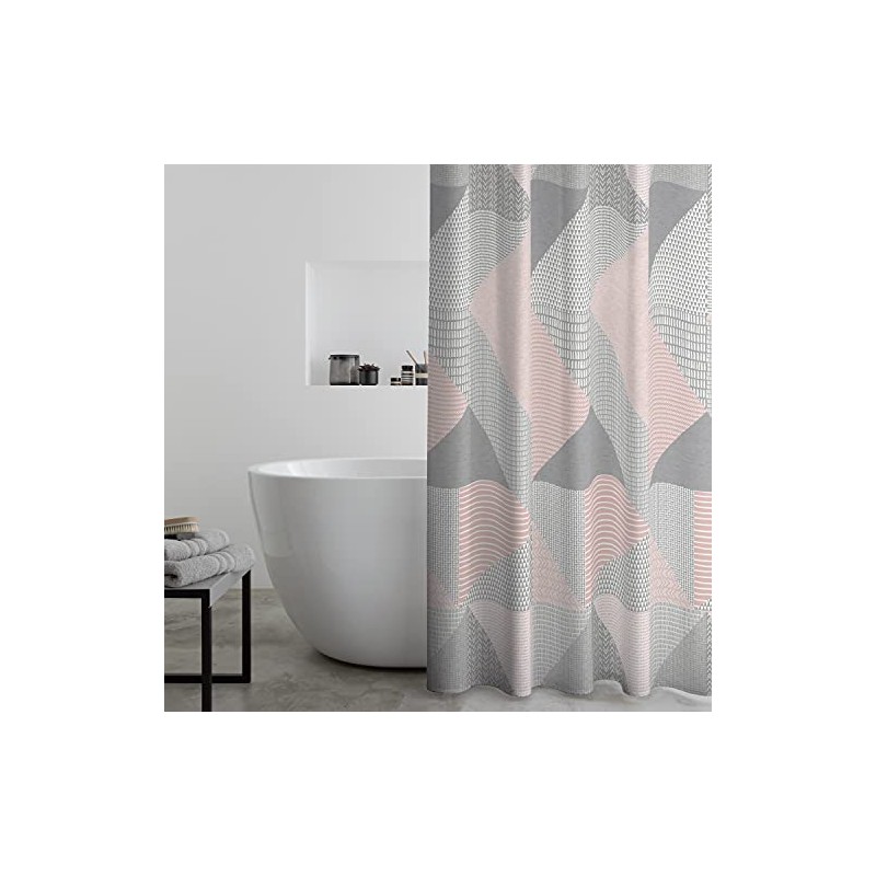 Catherine Lansfield Larsson Geo 180x180cm Shower Curtain Blush Pink