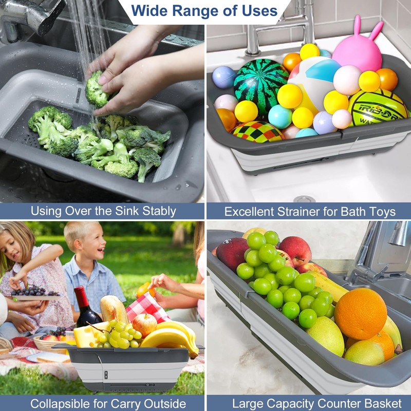 ROTTOGOON Collapsible Colander Strainer, Expandable Over the Sink Colander for