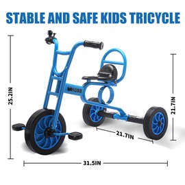 Kids Tricycle for Ages 3+, Preschool Daycare Playground Kids Balance Bike, Home Toddler Trike with Bell and Rubber Wheels, Boys and Girls Indoor/Outdoor Play Equipment