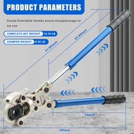 Delgada Copper Pipe Crimping Tool with 1/2" 3/4" and 1" Jaws Propress Hydraulic Copper Crimper Press Tool with Pipe Cutter for Home Basement Plumbing DIY