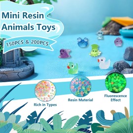 150/200 Luminous Mini Resin Animals Variety Pack Kit, 30 Types Tiny Resin Animals Figures, Hide Mini Figures Micro Landscape Ornaments Fairy Garden Accessories (150)