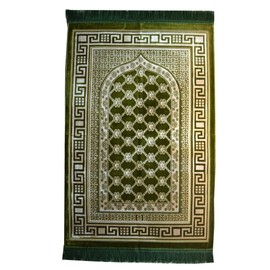Interway Trading Large Velvet Turkish Prayer Rug Mat - Green Ramadan Eid Sajadah, Namaz Janamaz Carpet Permadani Permaidani (PrayerRug6-2)