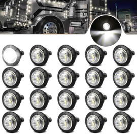 ALFU 3/4" Inch 20Pcs White Round LED Trailer Side Marker Clearance Lights Front Rear Top Marker Indicators Tail Light Waterproof for Truck Car Bus Van Pickup RV