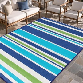 Outdoor Patio Plastic Rug Waterproof - Outdoor Rugs for Camper Outside, Rv, Porch Deck Rug Clearance, Area Carpet for Outside, Balcony, Patio Decor, Blue & Green, 4x6 ft