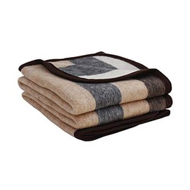 Alpaca Warehouse 100% Natural Alpaca and Sheep Wool Blanket Twin Size Thick Heavyweight Comfortably Warm - Great for Outdoor Use - Striped Design 87" x 60" (Melange Brown/Beige/Gray, Twin)