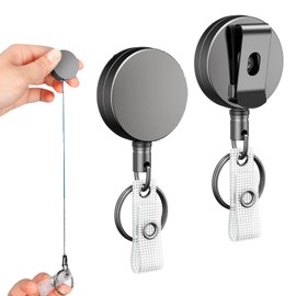 Pack of 2 Heavy Duty Badge Reel, Key Fob ID Holder, with Transparent Card Holder, Extendable, ID Yo-Yo, Retractable Key Ring, Badge Holders, for Key Fobs