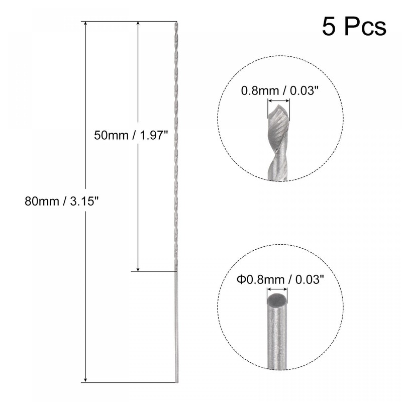 uxcell 5 Pcs 0.8mm Mini Micro Twist Drill Bits, High-Speed
