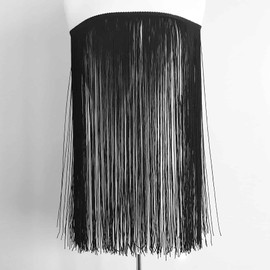 Long Fabric Fringe Trim - Black (Multiple Lengths) (Black, 24" Long)