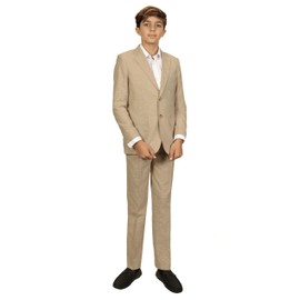 Gioberti Boy's Linen Suit Set Jacket and Dress Pants, Khaki, Size 14