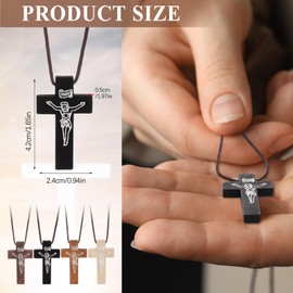 Ecation 48 Pcs Small Wood Cross Necklace Bulk Wood Cross Pendant Necklace for Men DIY Art Crafts Christian Faith Religious Pendant Necklace for Car Rearview Mirror Pendant Decoration