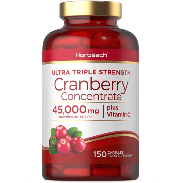 Cranberry Capsules 45,000 mg | High Strength | 150 Concentrate Pills | Ultra Triple Strength Cranberry Extract Complex with Vitamin C | by Horbaach