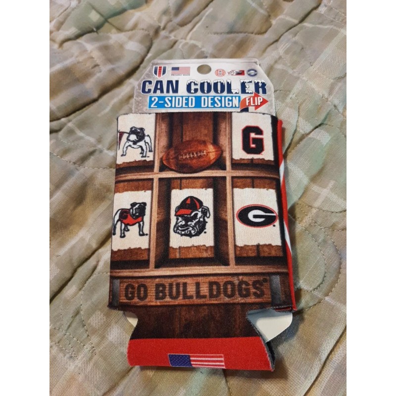 GEORGIA BULLDOGS KOOZIE CAN COOLER NEW DOUBLE SIDED FLAT