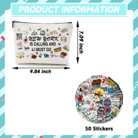 New York-Themed Makeup Bag & 50 Stickers – Perfect NYC Souvenir Gift Set for Girls' Trip, I Love NY, NYC City Lovers, and New York Souvenirs