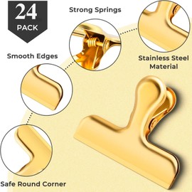 ANZNKU 24 Packs Gold Bag Clips for Food Packages, Chip Clips Bag Clips Food Clips, Stainless Steel Chip Clip for Food Packages, Bag Clips for Food Storage