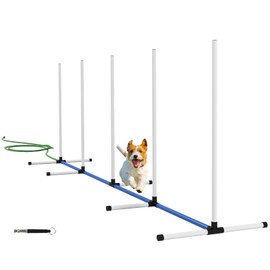 PawHut 2 Piece Dog Agility Training Equipment Set with Spray Water Tube, Weave Poles, Whistle, Carry Bag, Dog Agility Course for Outdoor, Garden, Backyard, White