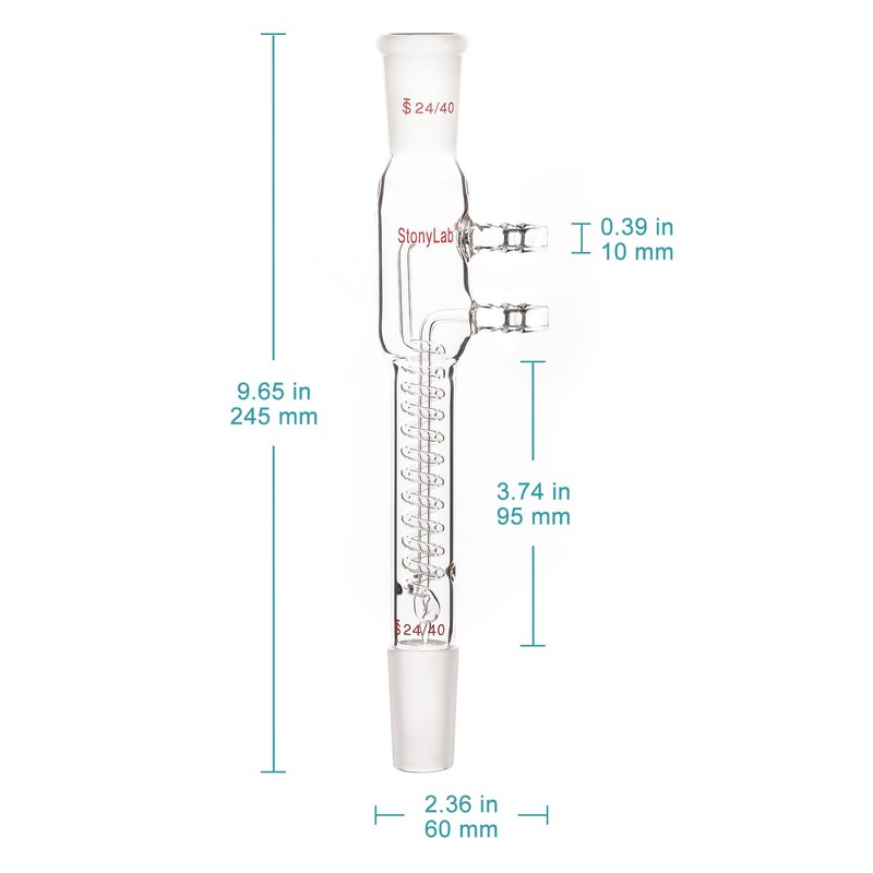 stonylab Glass Coil Reflux Capacitor, Borosilicate Glass Dimroth Reflux Capacitor